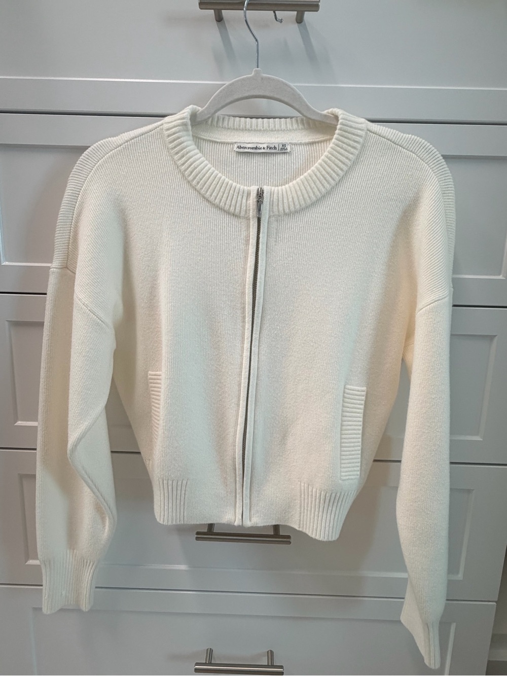 Abercrombie & Fitch Cream Zip-Up Ribbed Sweater